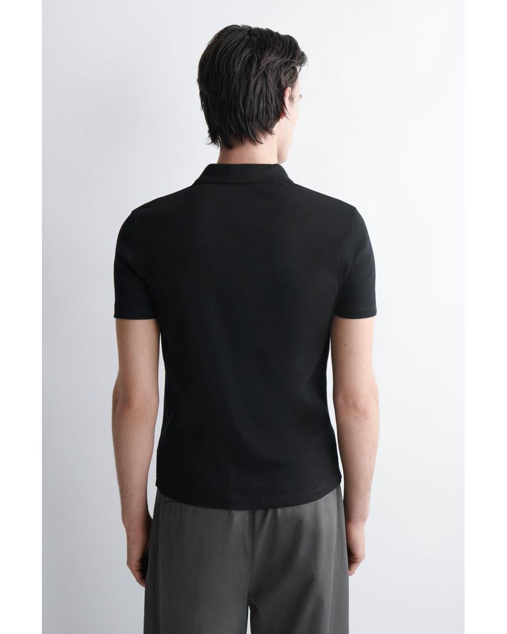 COS Slim Ribbed Cotton Polo Shirt in Black for Men | Lyst