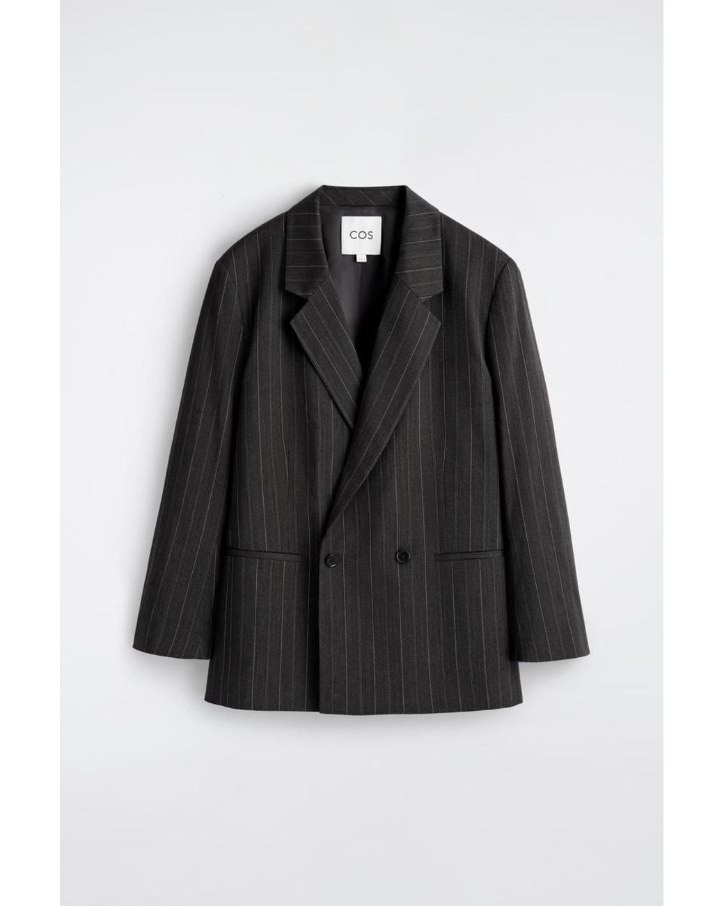 COS Black Pinstriped Double-Breasted Blazer for men