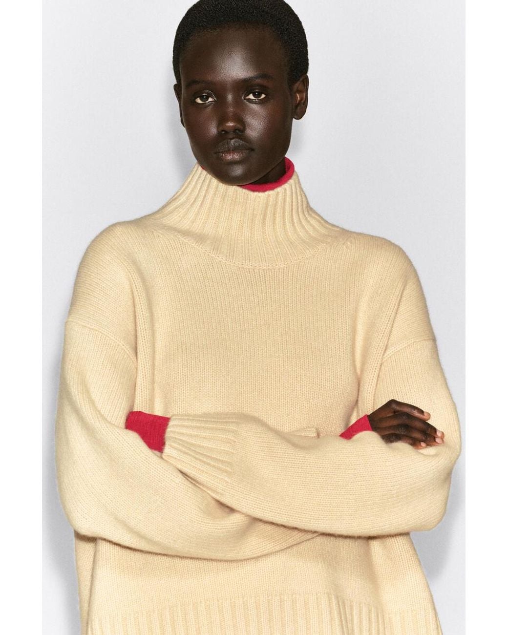 COS Natural Chunky Pure Cashmere Funnel-Neck Sweater