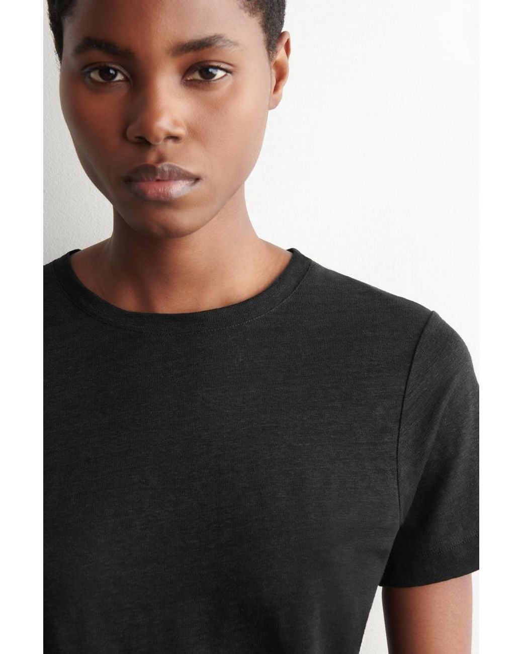 COS Black Crew-Neck Linen T-Shirt