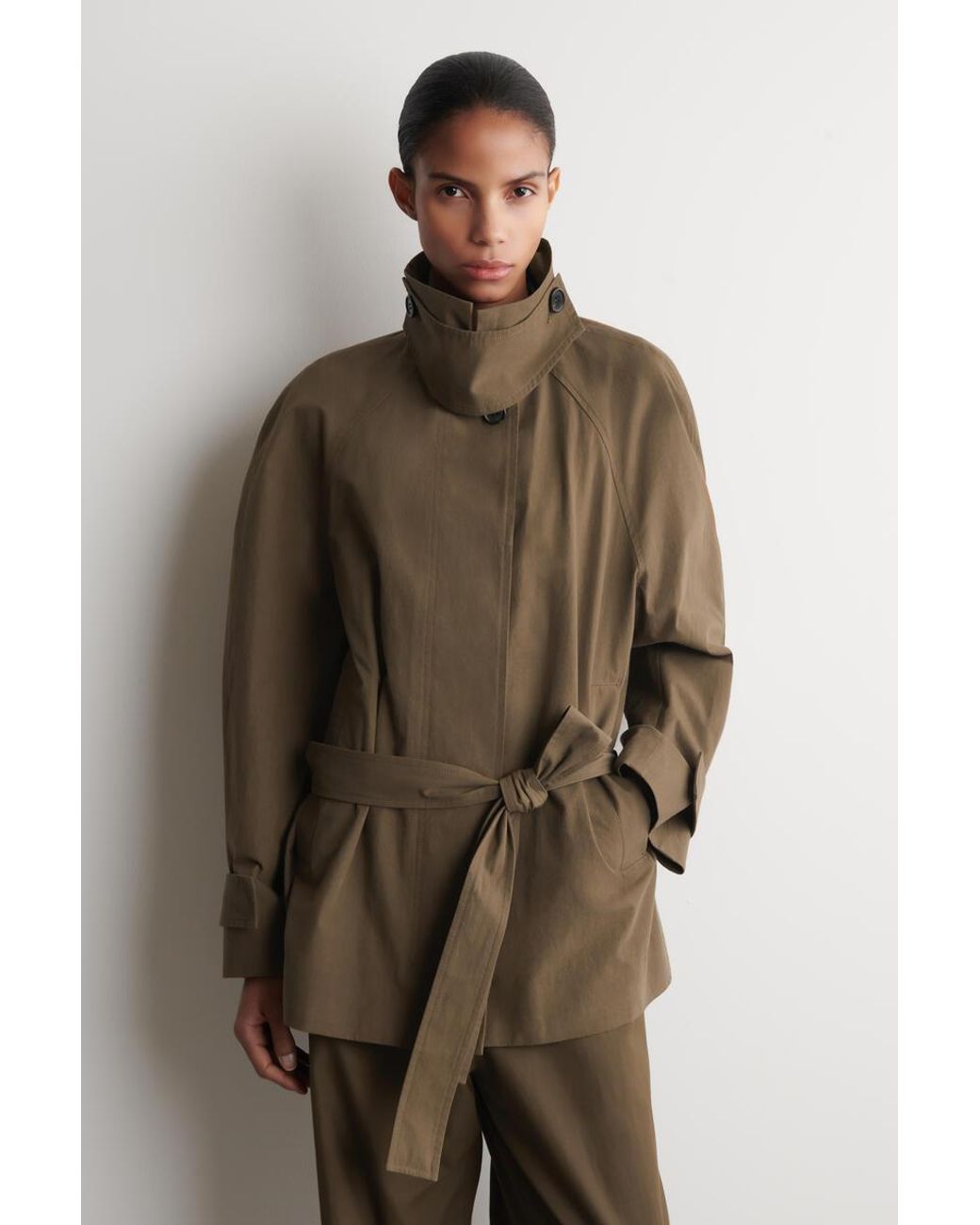 COS Brown Belted Cotton Short Trench Coat