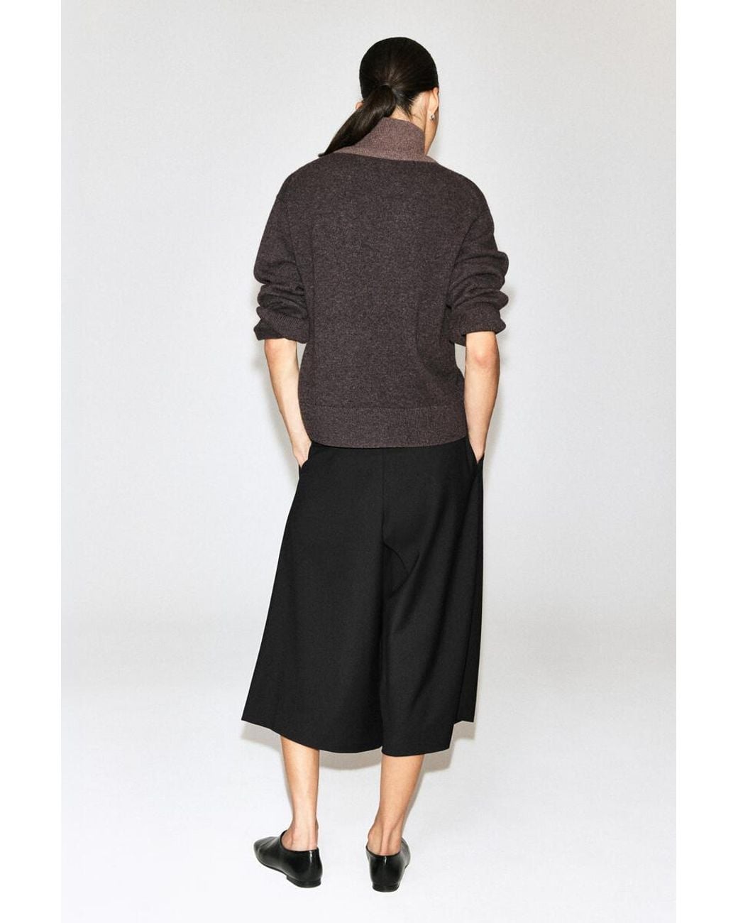 COS Brown Layered Funnel-Neck Merino Wool Sweater