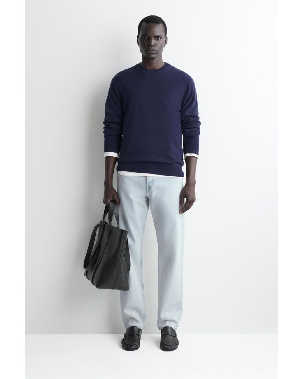 COS Blue Pure Cashmere Crew-Neck Jumper for men