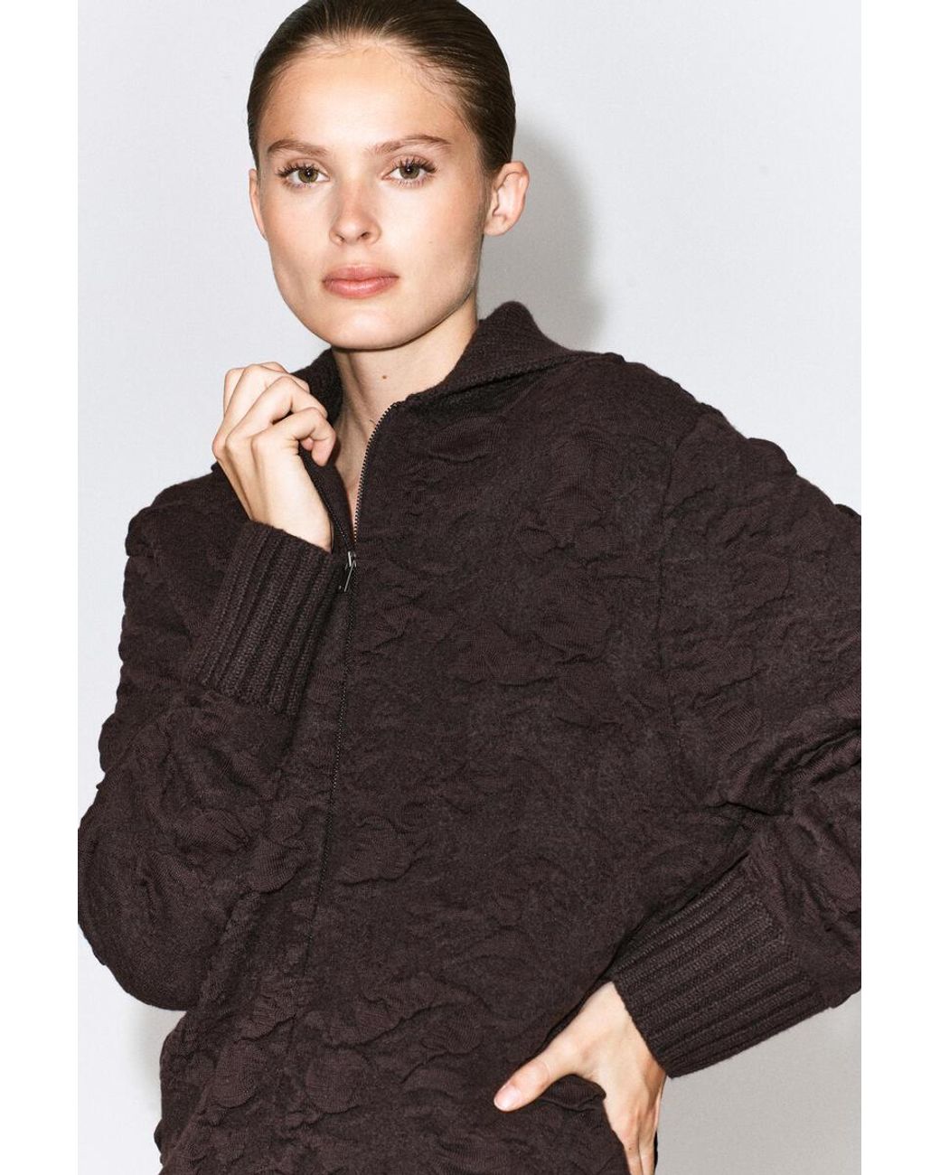 COS Black Bubble-Jacquard Zip-Up Cardigan