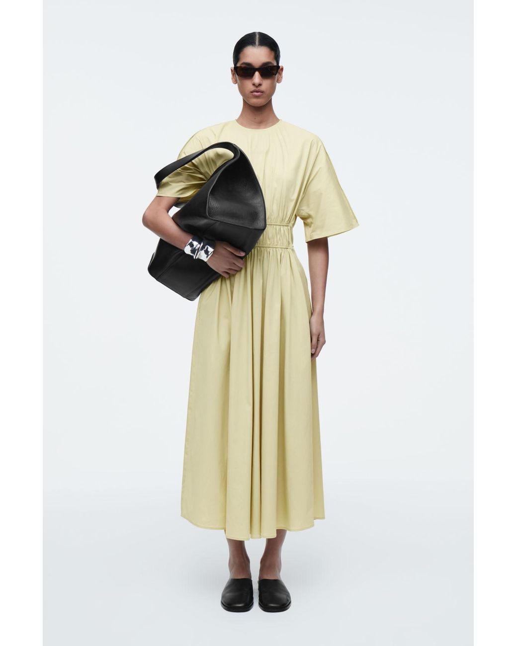 COS Gathered Open-Back Midi Dress in White | Lyst