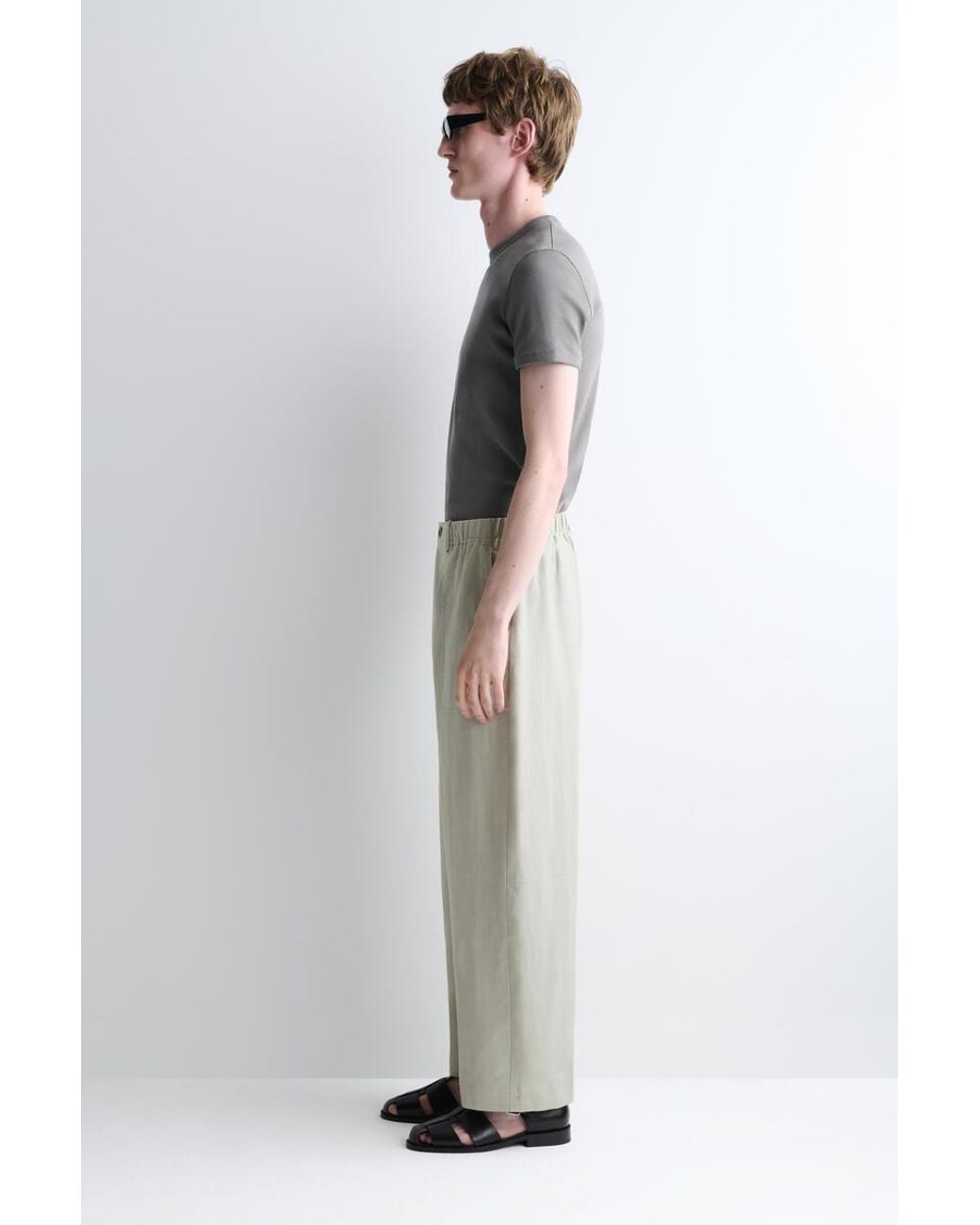 COS White Linen Relaxed-Fit Barrel-Leg Pants for men