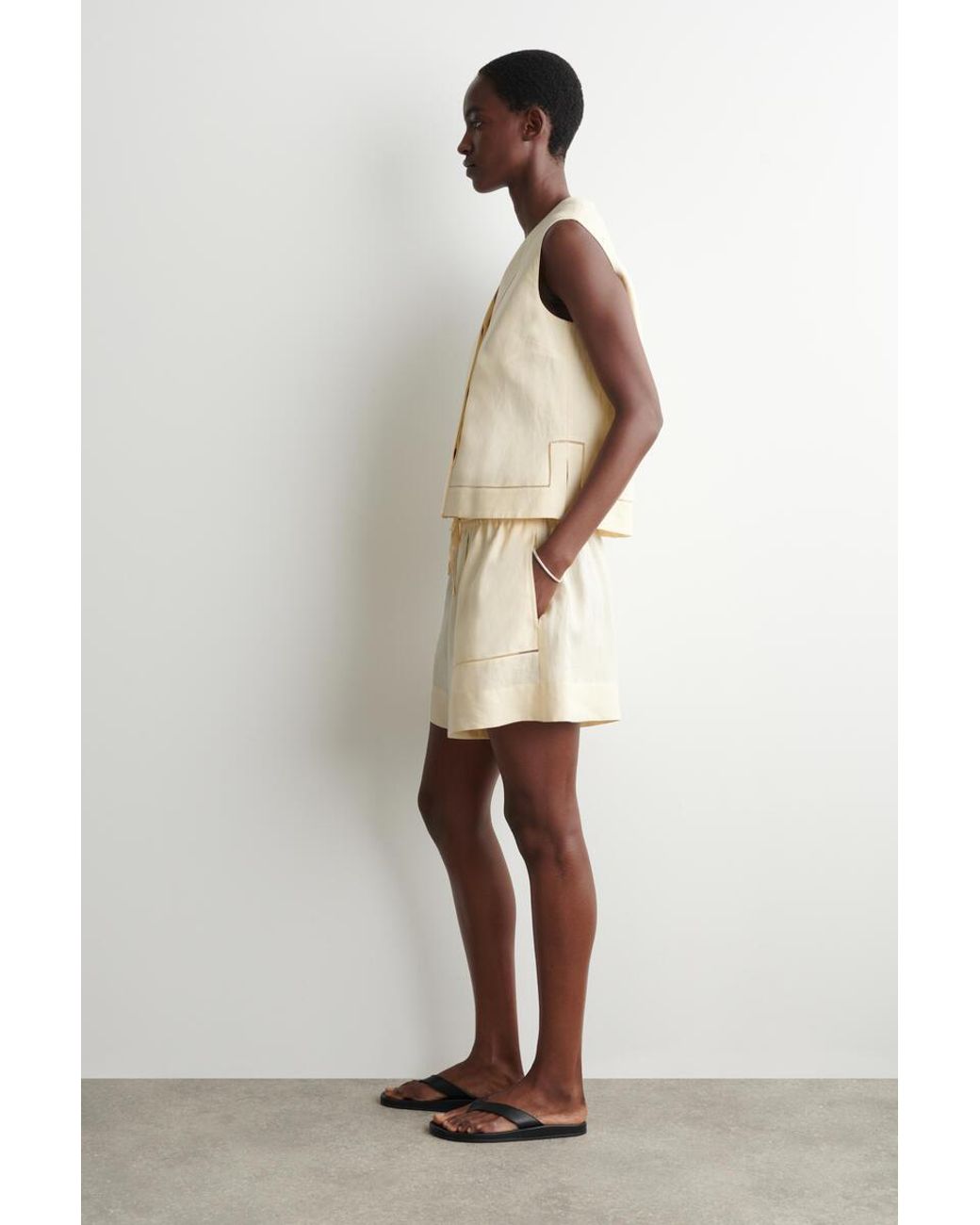 COS Natural Embroidered-Detail Linen Waistcoat
