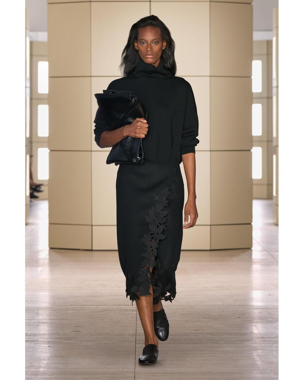 COS Black Embroidered Double-Faced Wool Wrap Skirt