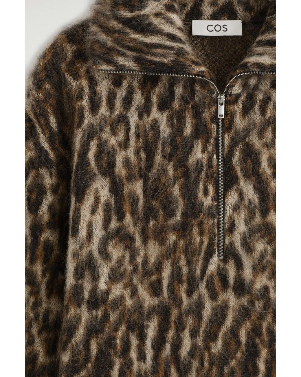 COS Brown Leopard-Jacquard Zip-Up Jumper