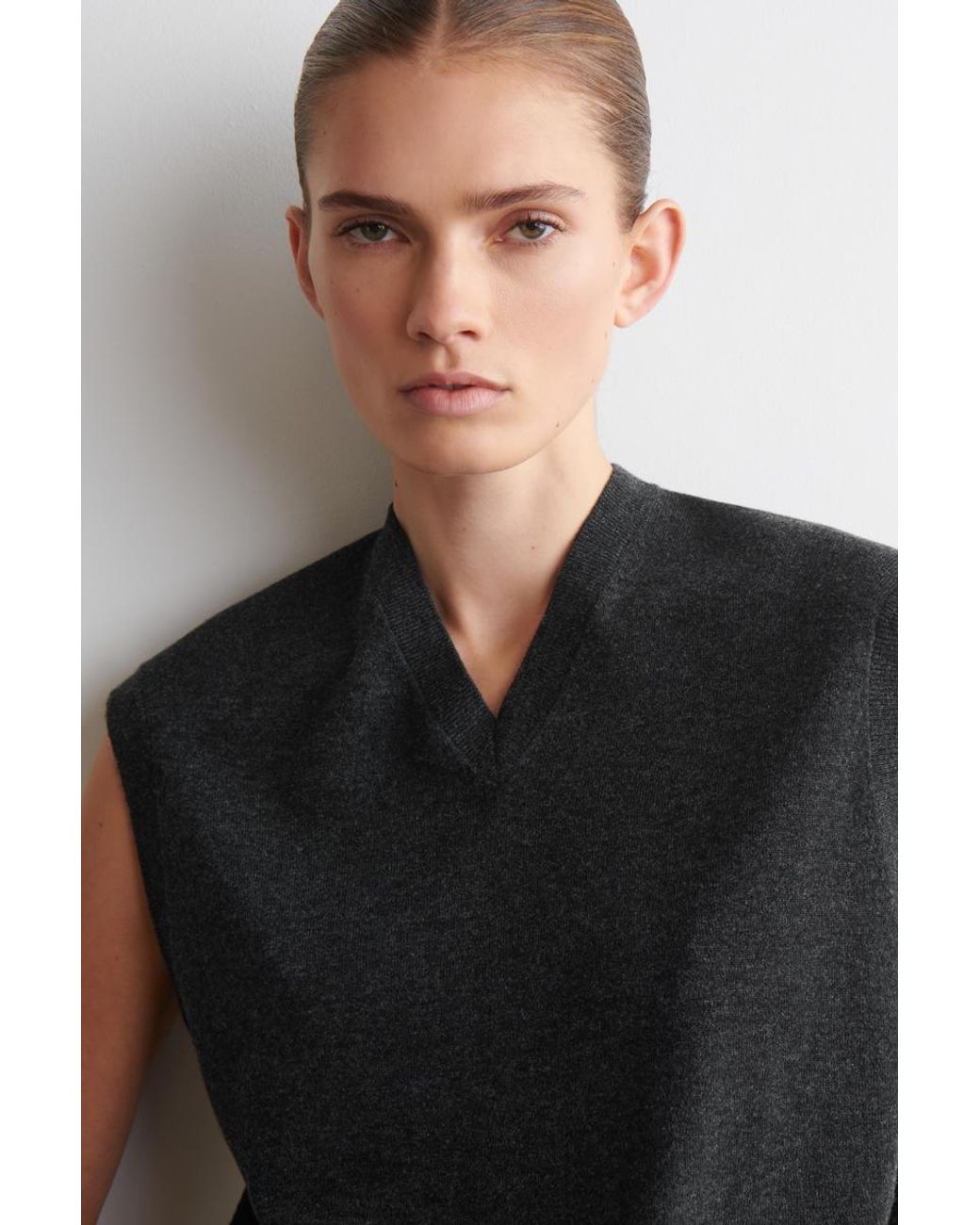 COS Black Merino Wool V-Neck Vest