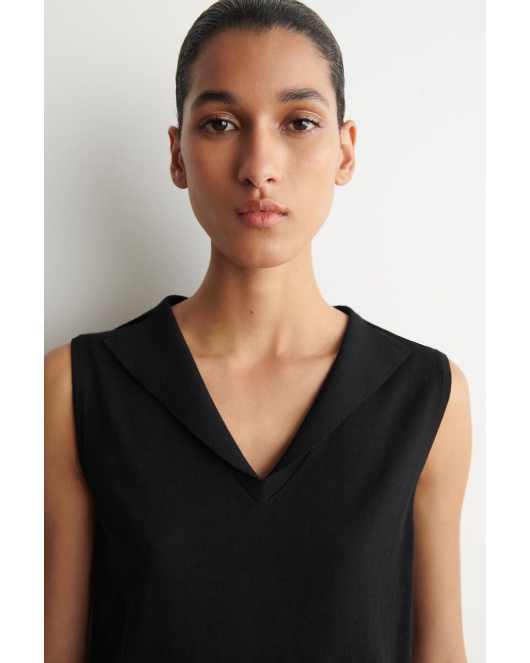 COS Black Sailor-Collar Knitted Cotton-Silk Top