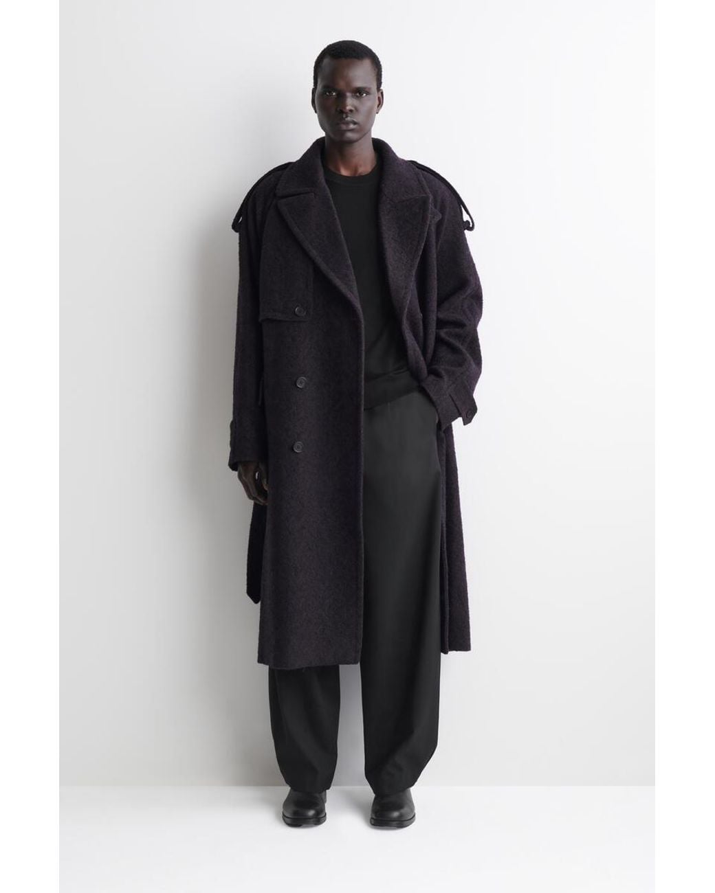 COS Blue Double-Faced Wool-Blend Herringbone Coat for men