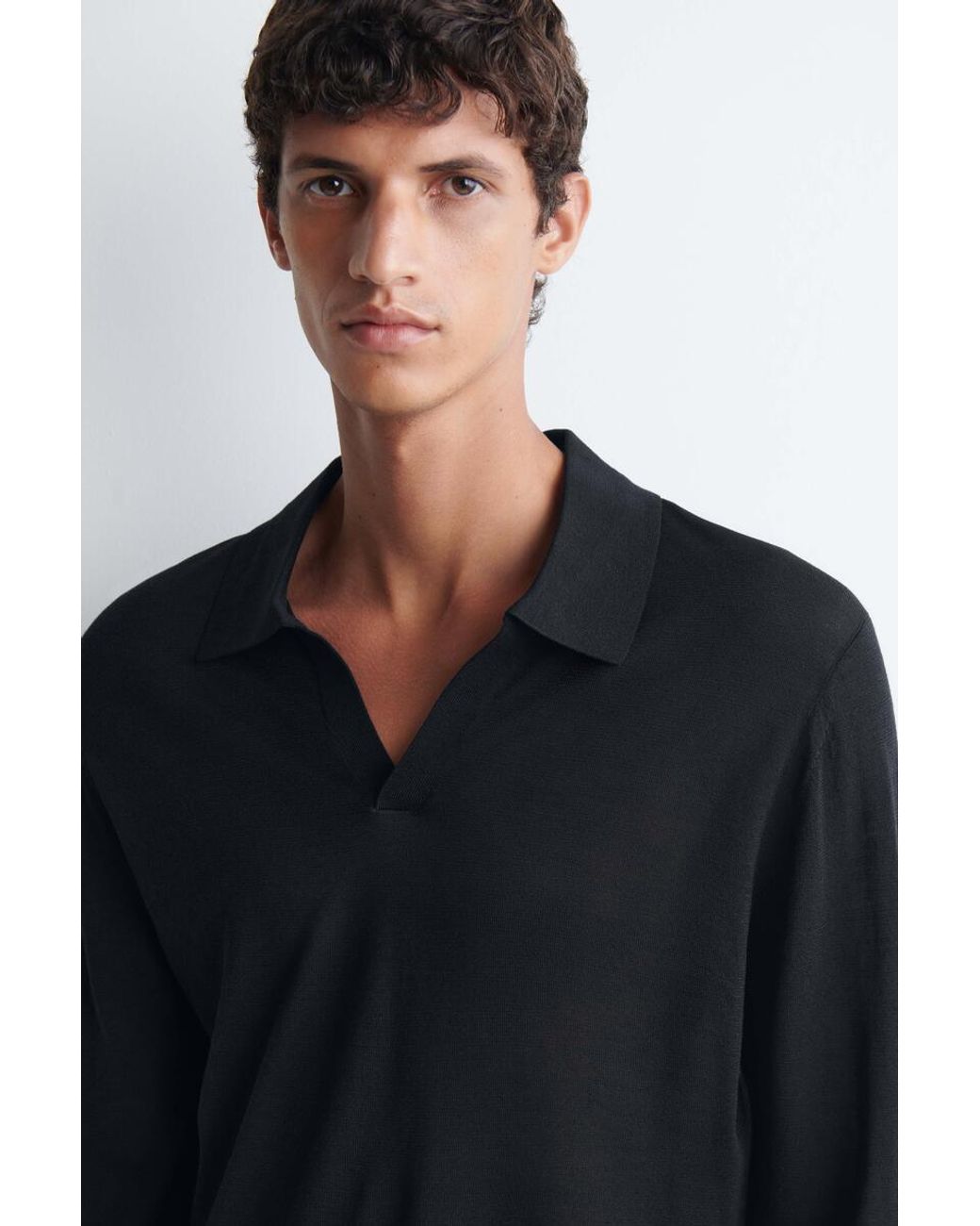 COS Blue Slim Merino Wool-Silk Polo Shirt for men