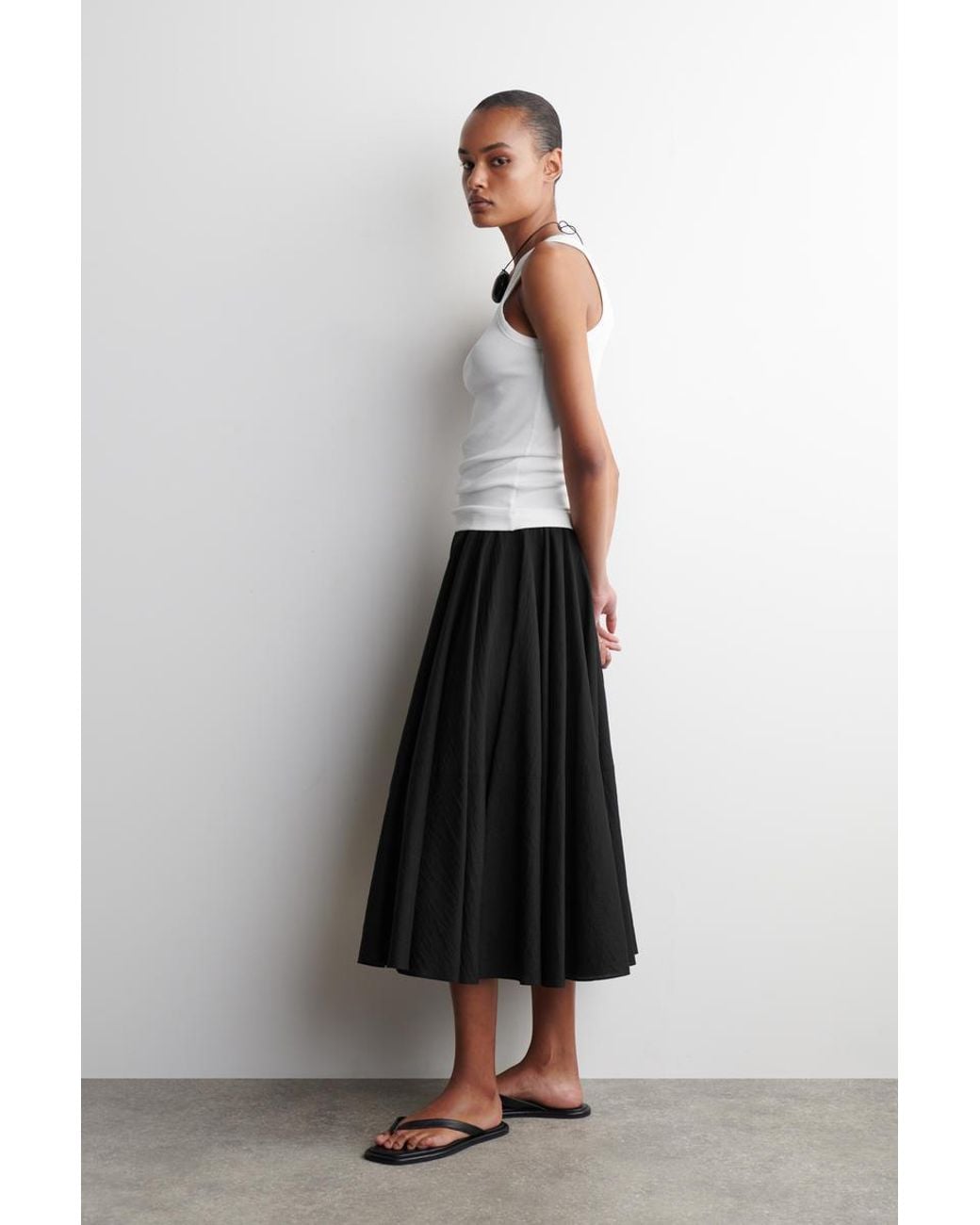COS Black Circle-Cut Midi Skirt