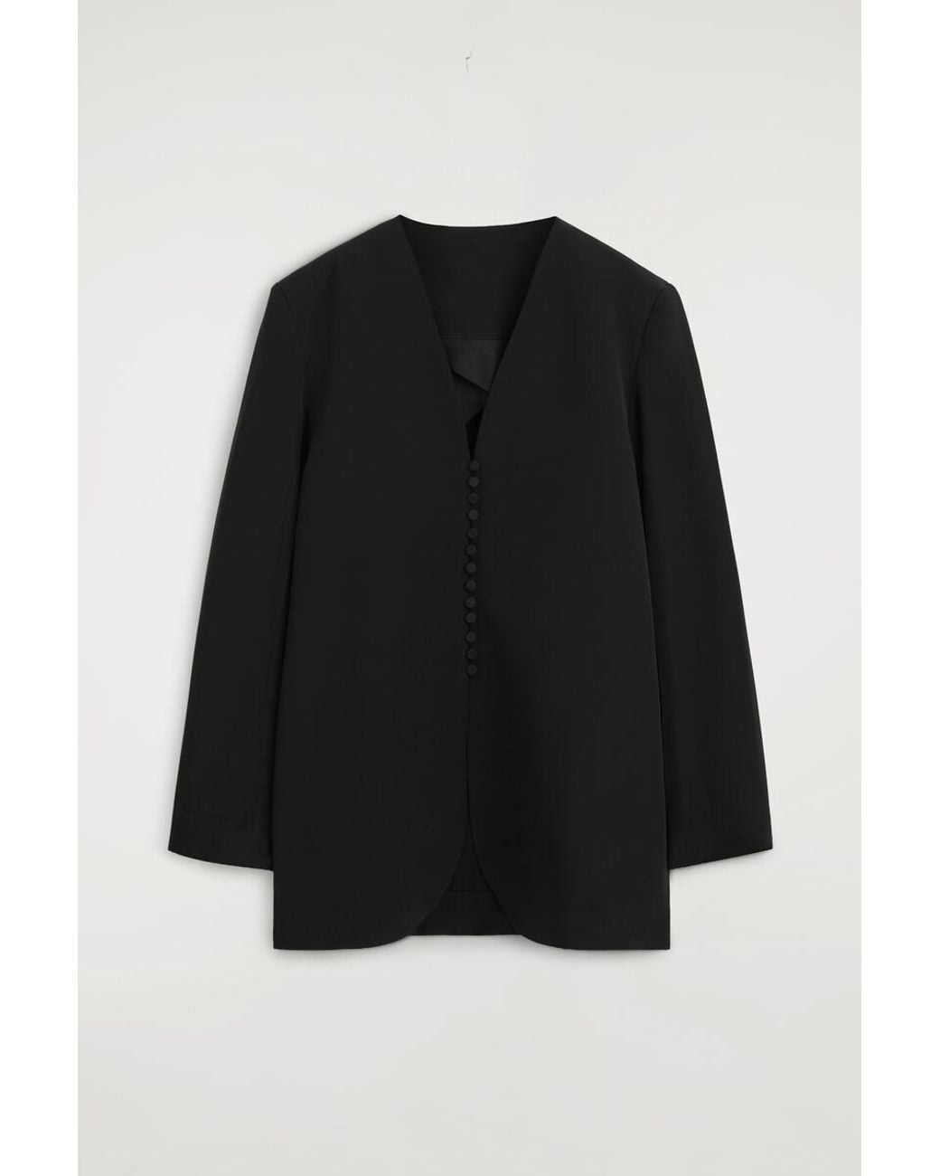 COS Black Button-Detail Silk-Crepe Blazer