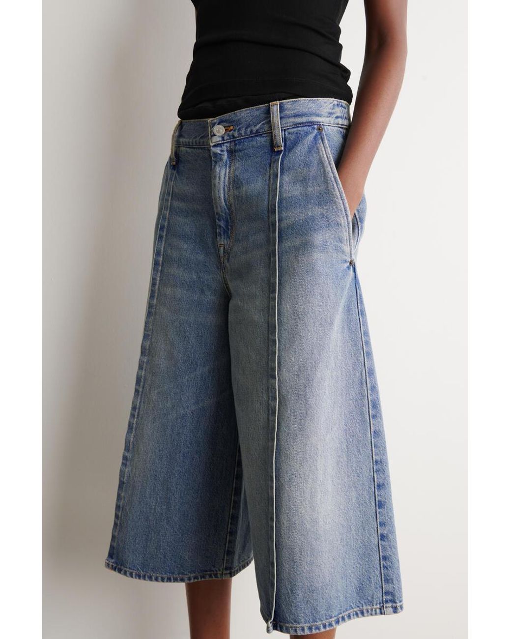 COS Blue Pintucked Denim Culottes