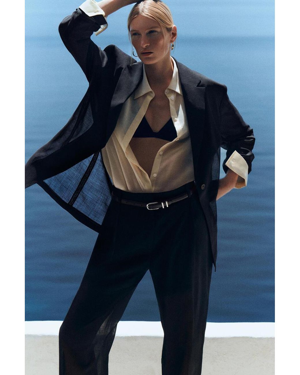 COS Black Fluid Wool-Voile Straight-Leg Trousers