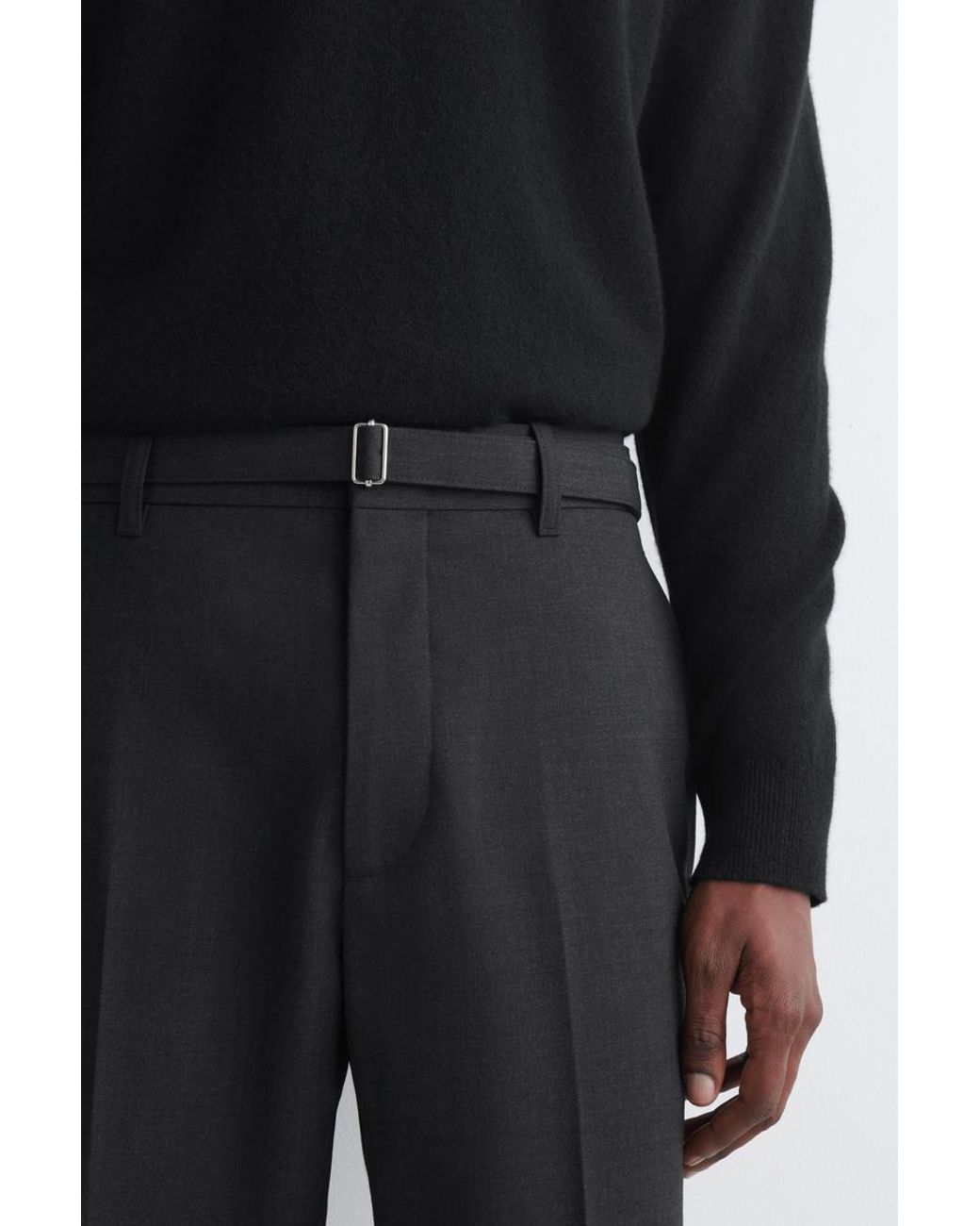 COS Black Belted Wool-Blend Slim-Fit Trousers for men