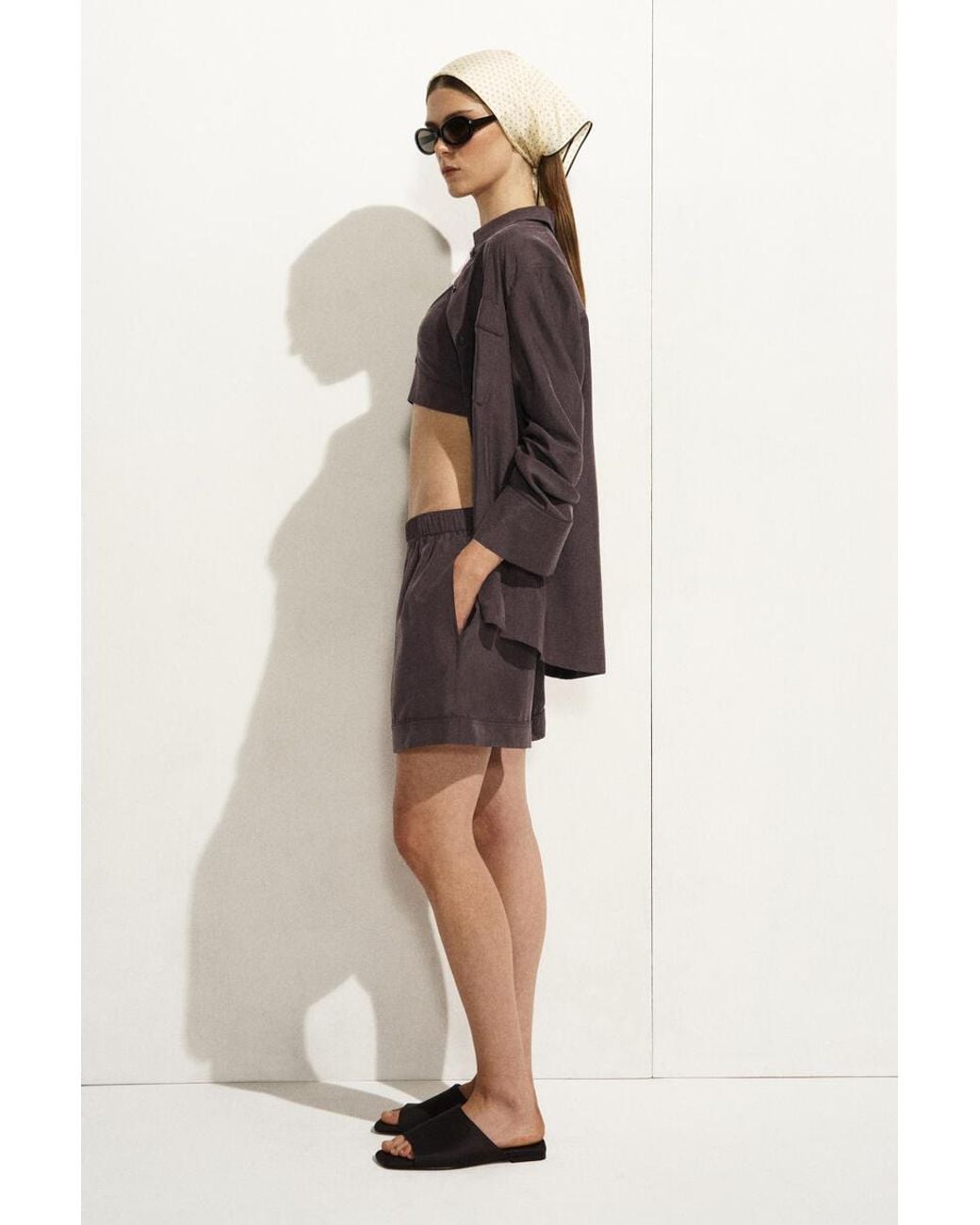 COS Purple Silk Elasticized Shorts