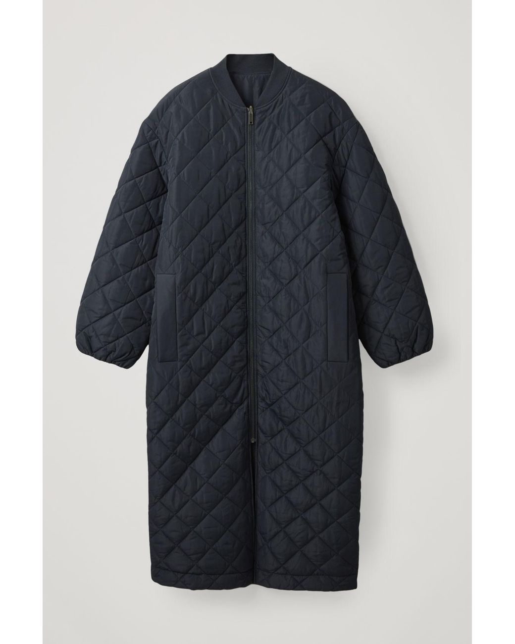 COS Synthetic Longline Quilted Coat in Blue - Lyst