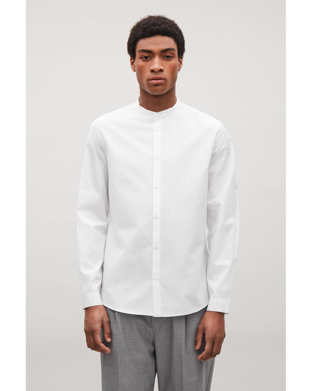 COS Collarless Cotton Shirt in White for Men | Lyst