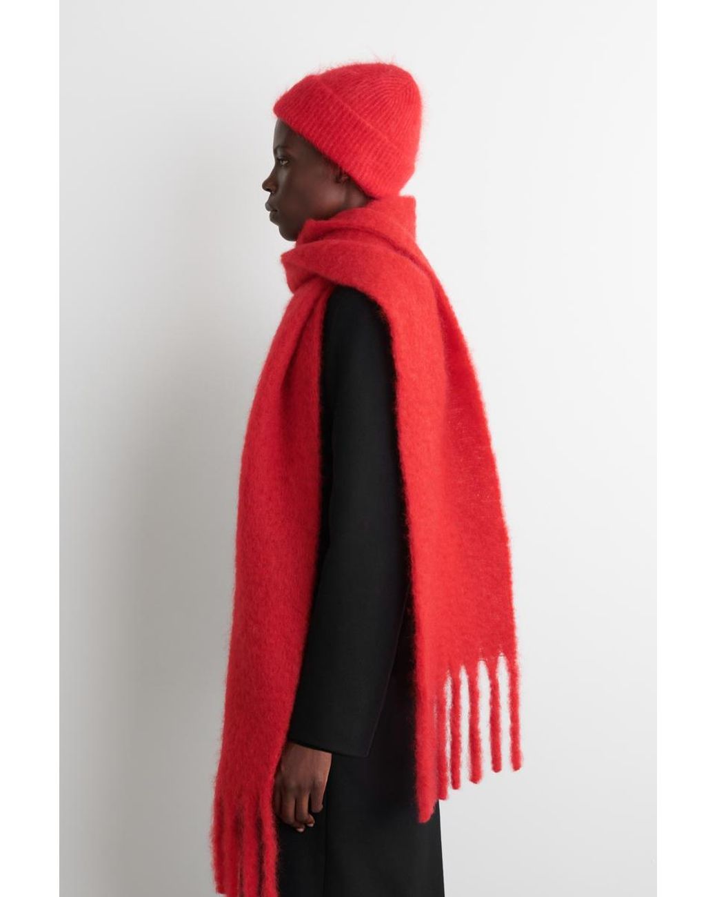 COS Pink Fringed Brushed-mohair Scarf