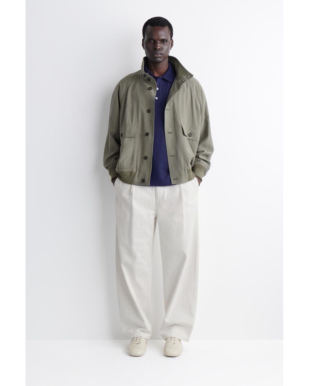 COS Blue Relaxed Cotton-Linen Polo Shirt for men