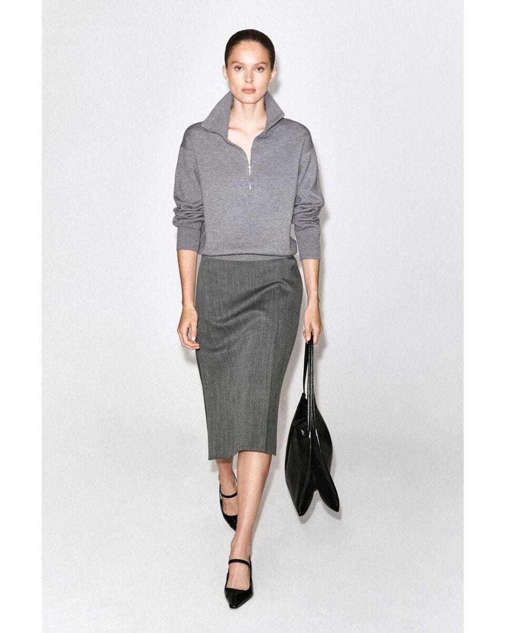 COS Gray Tailored Wool Midi Skirt