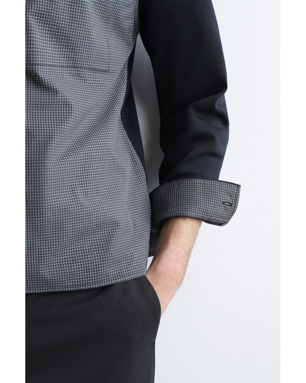 COS Gray Jersey-Panelled Checked Harrington Jacket for men