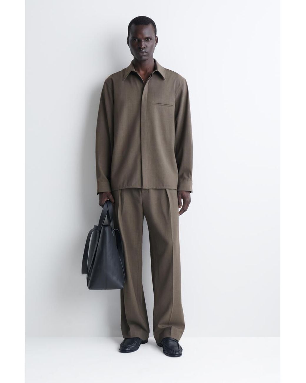COS Brown Relaxed Wool-Blend Shirt for men