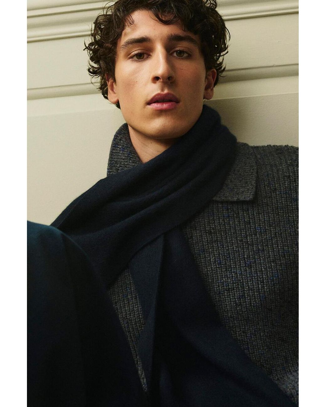 COS Gray Donegal-Effect Wool-Cotton Polo Jumper for men