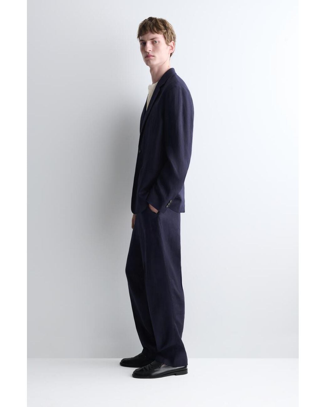 COS Blue Single-Breasted Linen Blazer for men