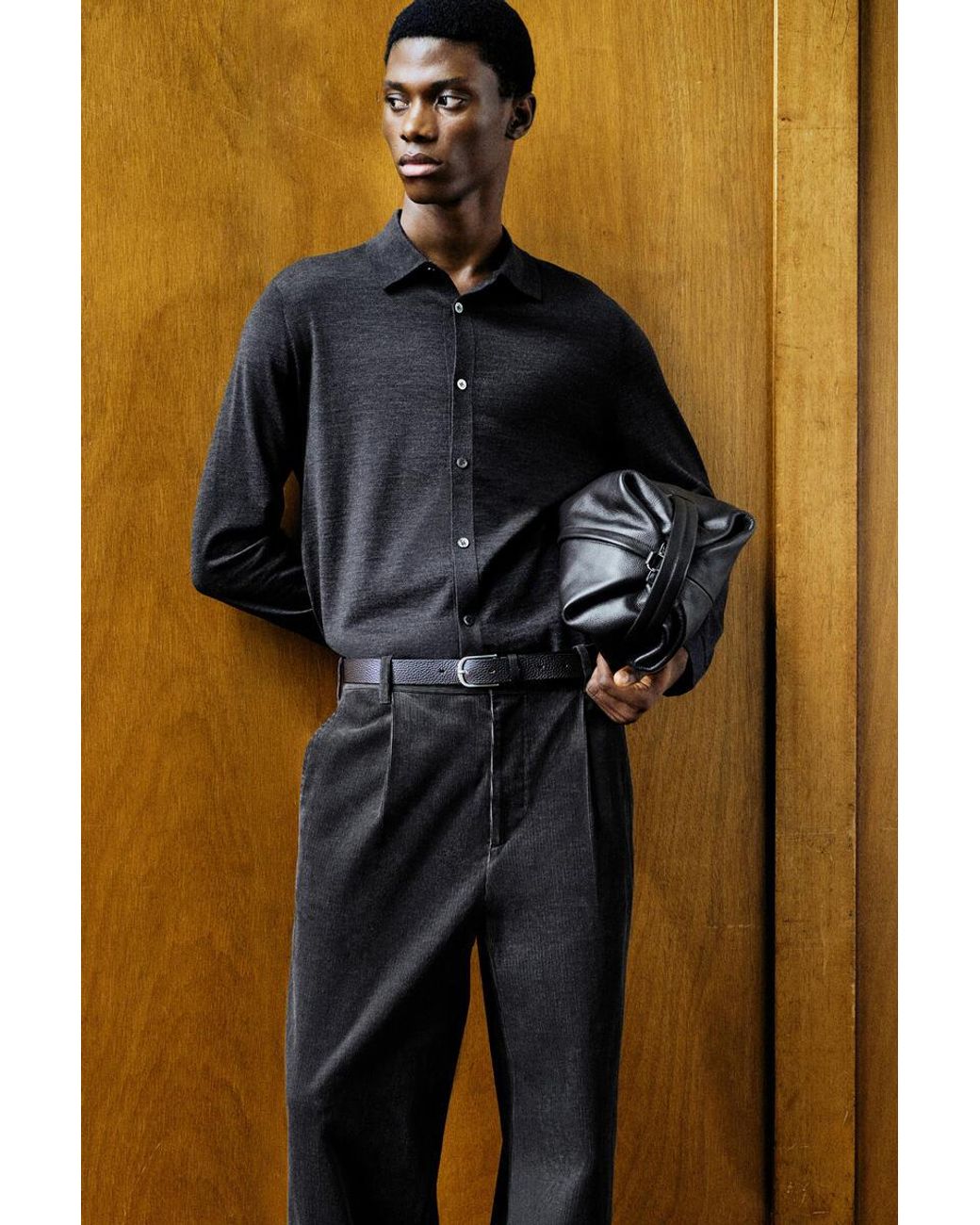 COS Blue Knitted Merino Wool Shirt for men
