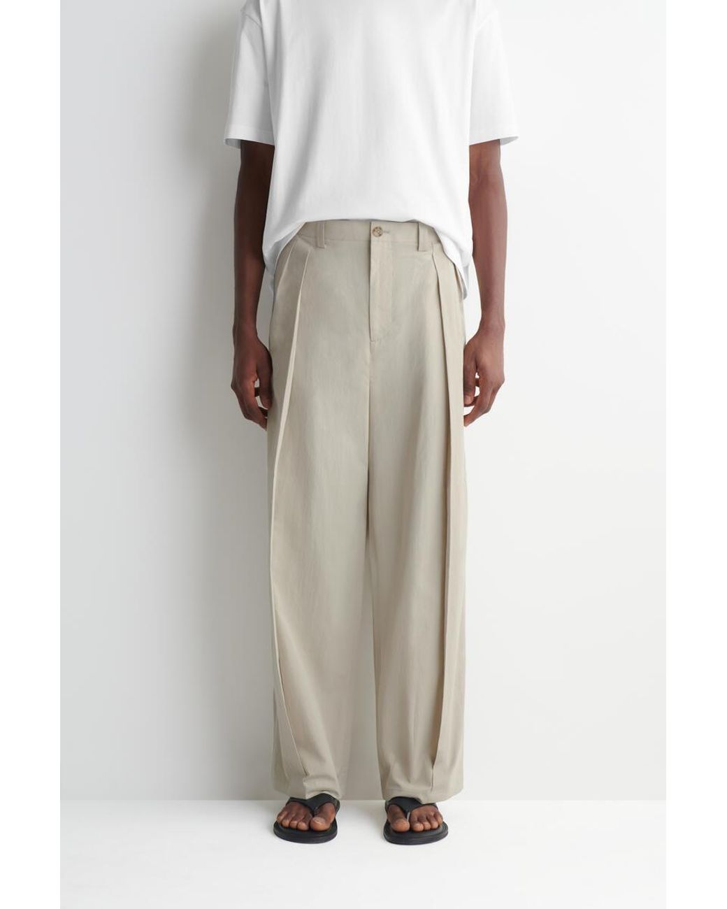 COS White Cotton Relaxed Wide-Leg Drawstring Pants for men