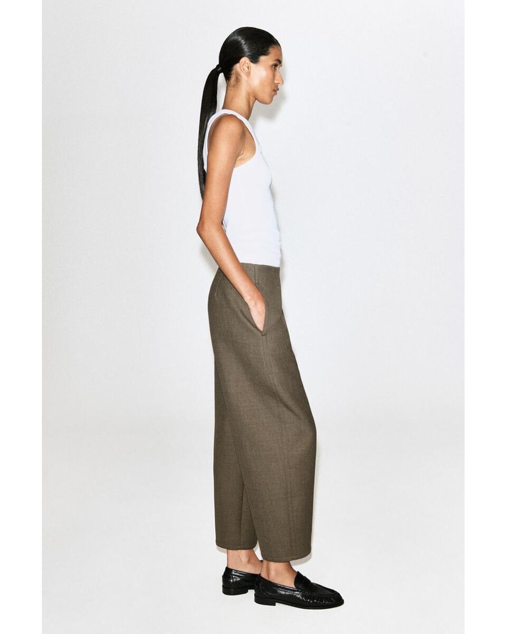 COS Green Double-Faced Barrel-Leg Pants