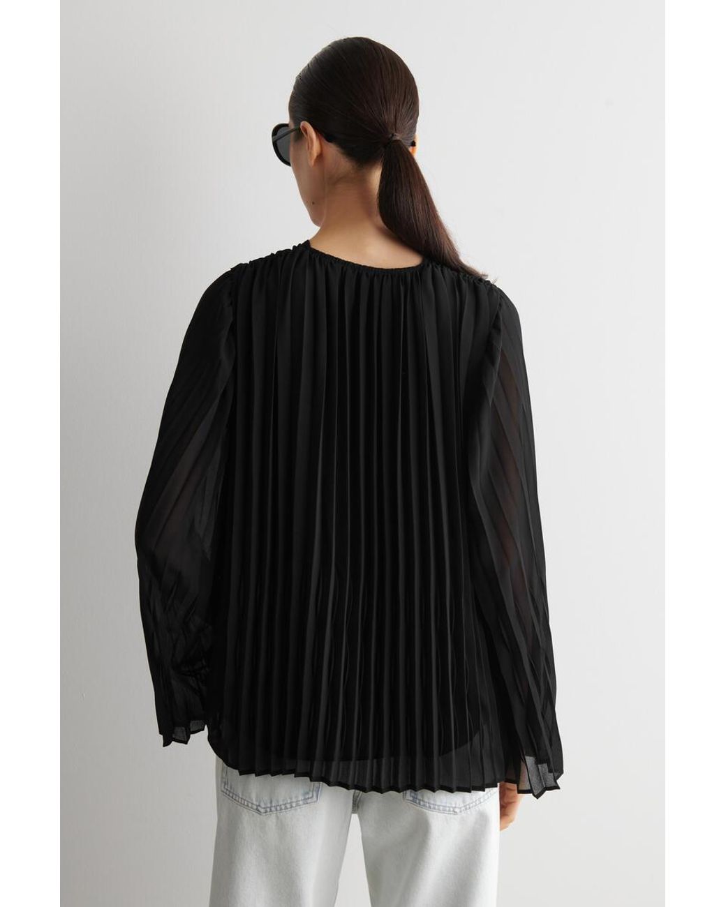 COS Black Tie-Front Pleated Georgette Blouse