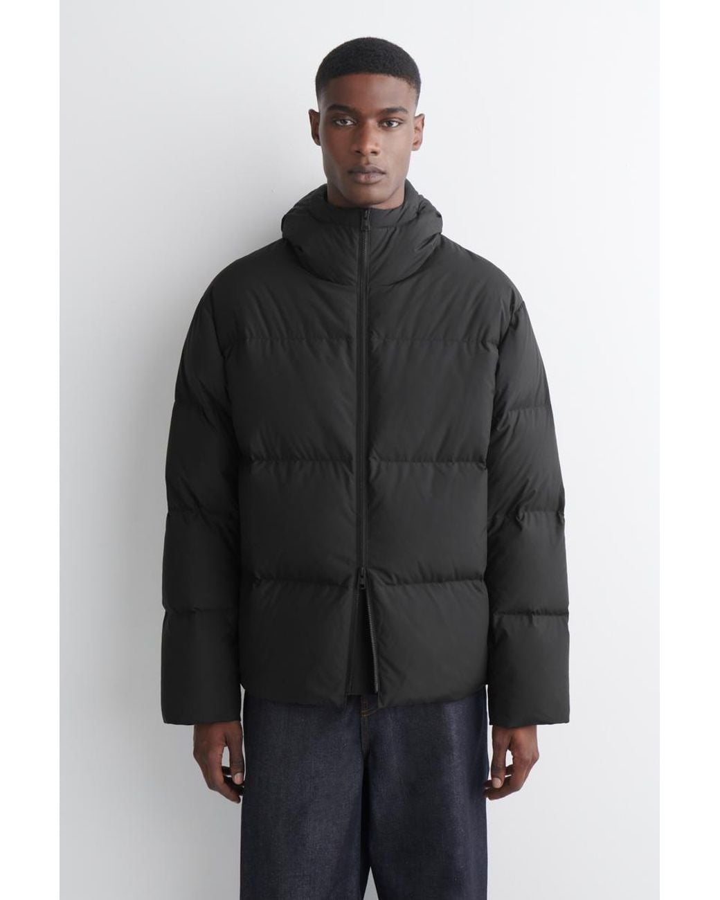 COS Black Hooded Down Puffer Jacket for men