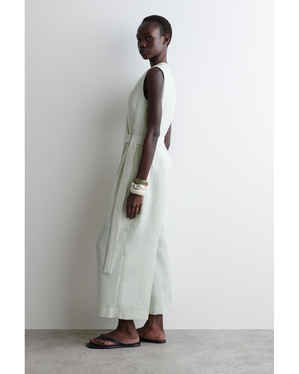 COS Wrap-Front Linen Jumpsuit in White | Lyst