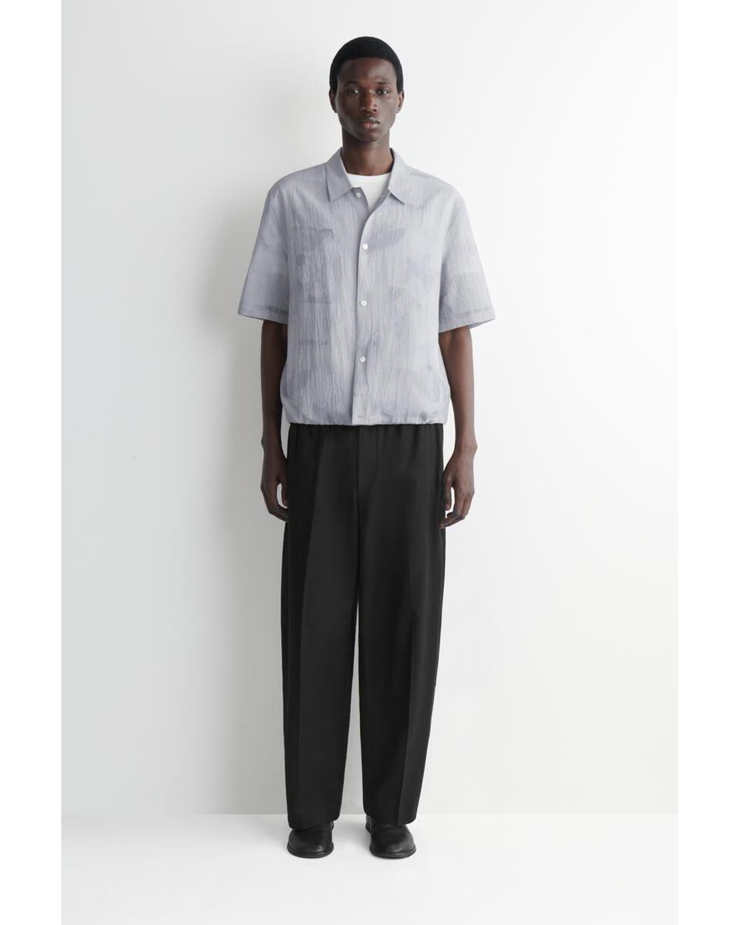 COS Gray Textured Drawstring-Hem Shirt for men