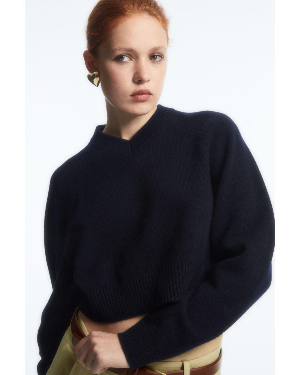 COS Cropped V-neck Wool Sweater in Blue | Lyst