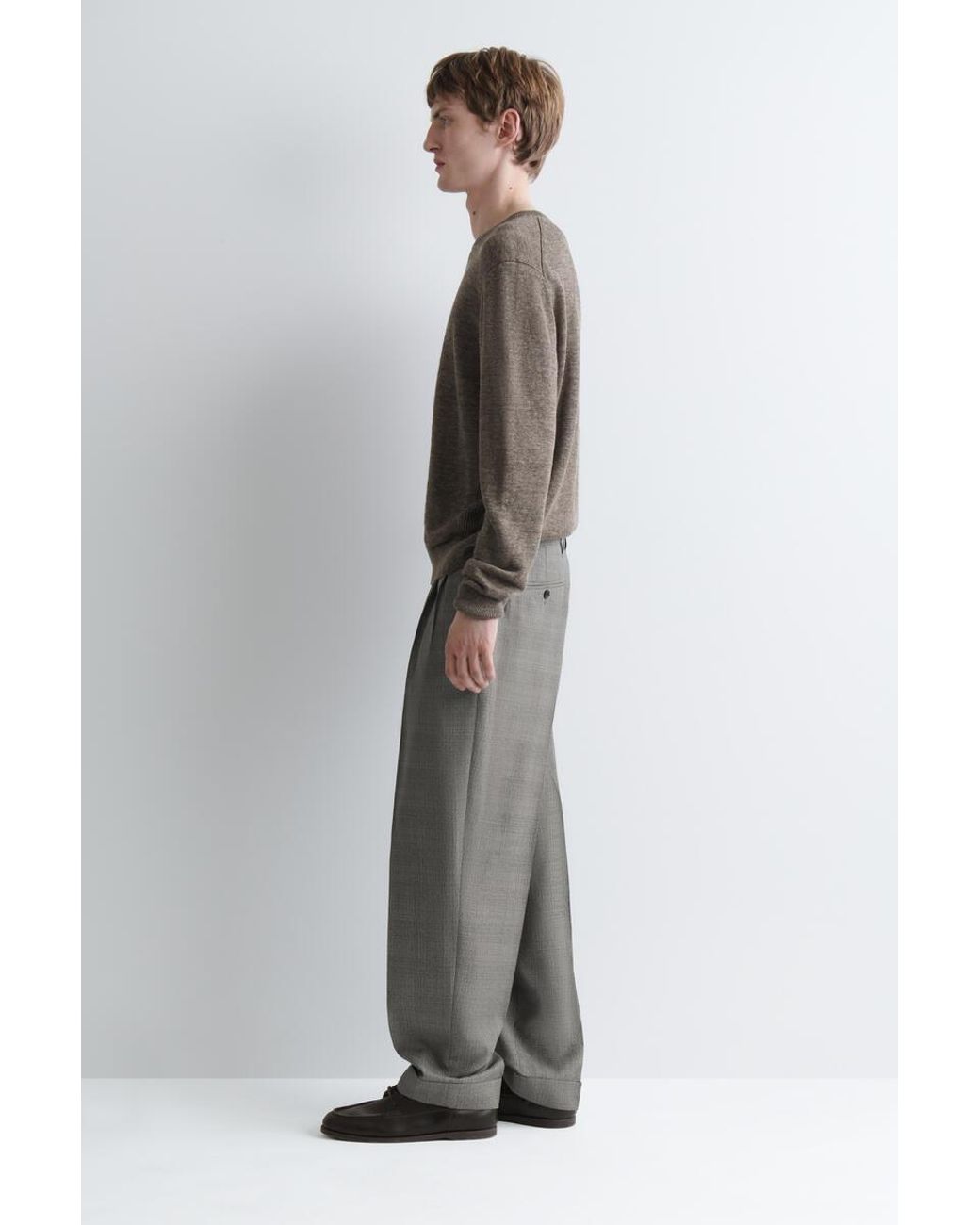 COS Gray Checked Textured-Wool Relaxed-Fit Tapered Pants for men