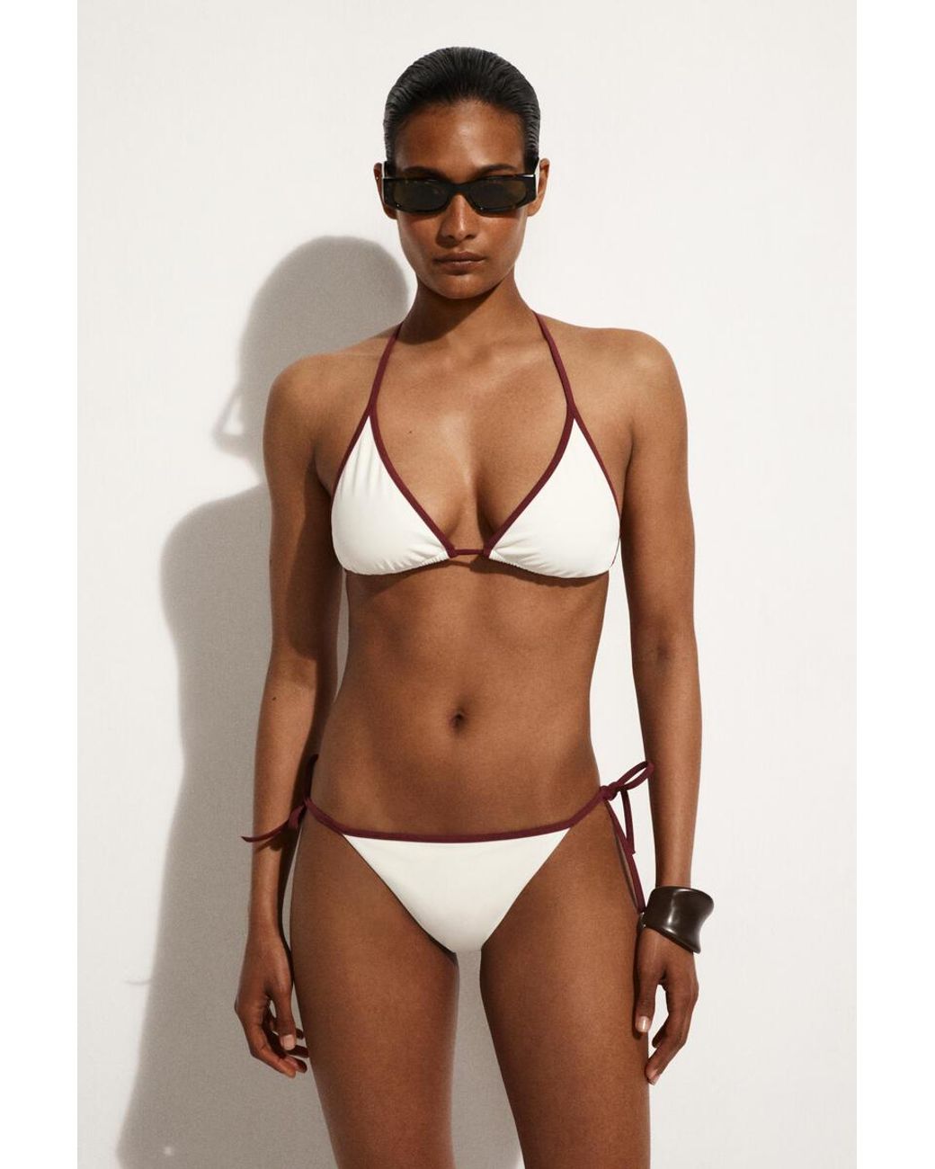 COS White Contrast-Trimmed Triangle Bikini Top