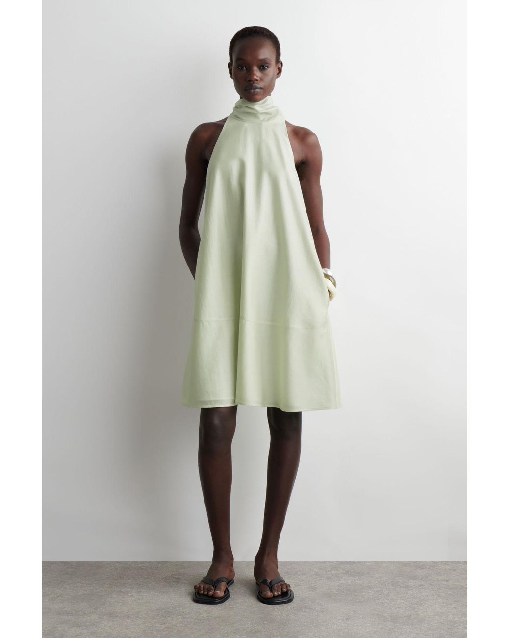 COS Fluid Halterneck Mini Dress in Green | Lyst