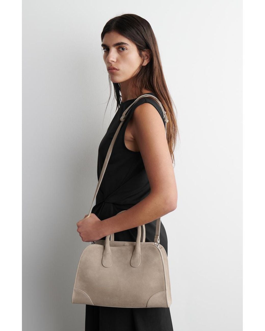 COS Mini Studio Bowling Bag - Suede in Natural | Lyst