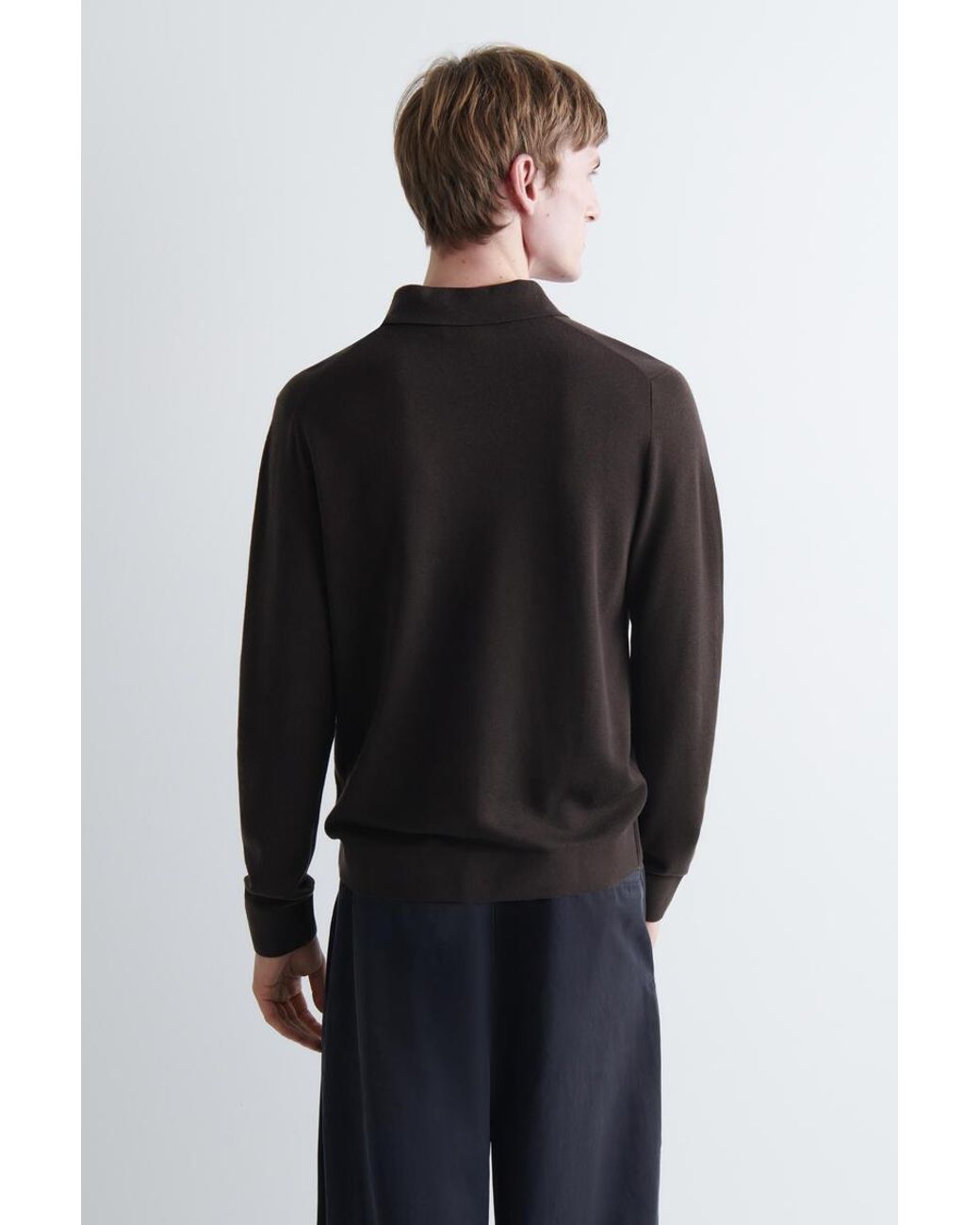 COS Black Layered-Collar Polo Sweater for men