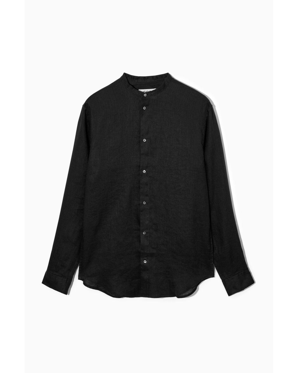 COS Grandad-collar Hemp Shirt in Black for Men | Lyst