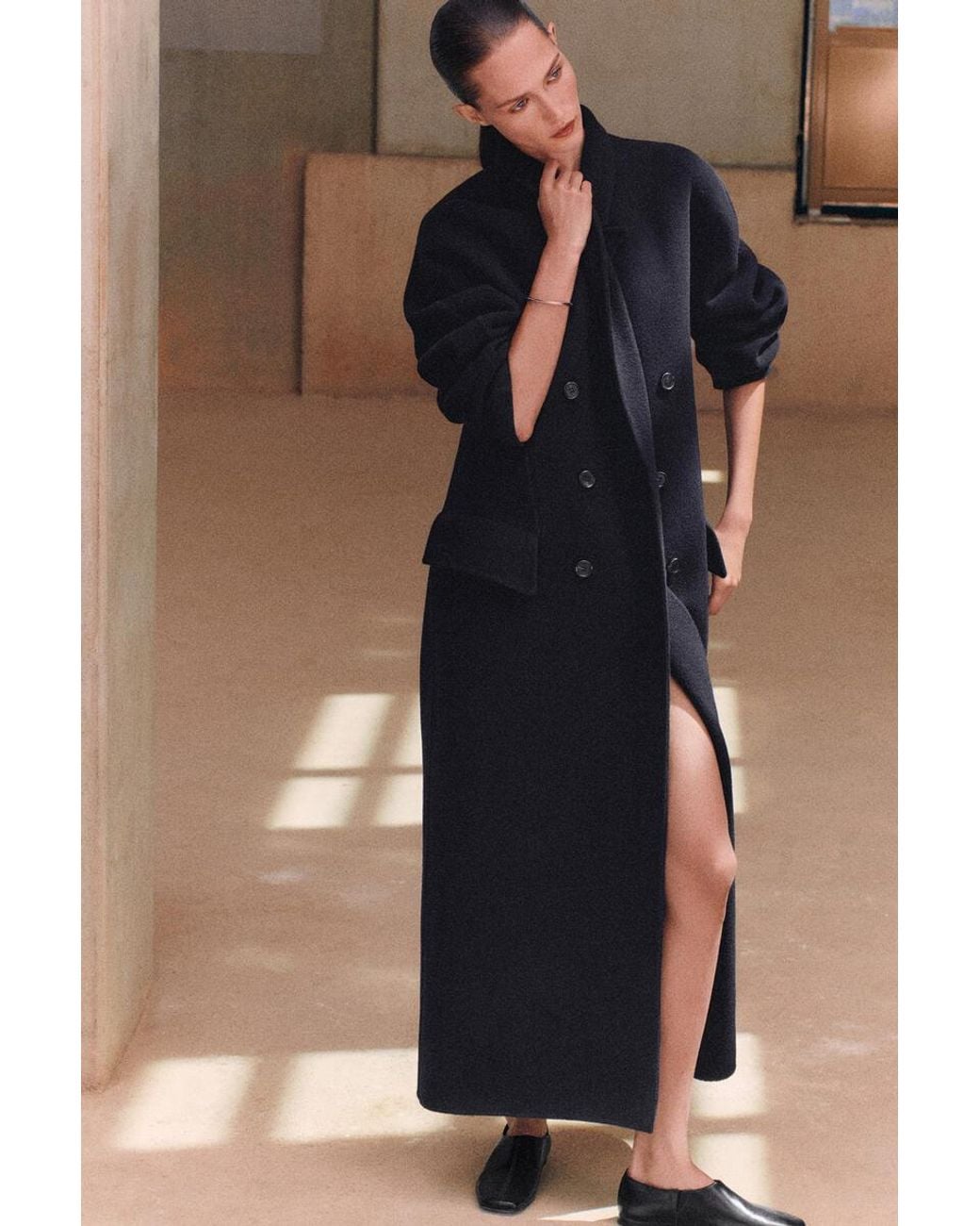 COS Black Tailored Double-Faced Wool Long Coat