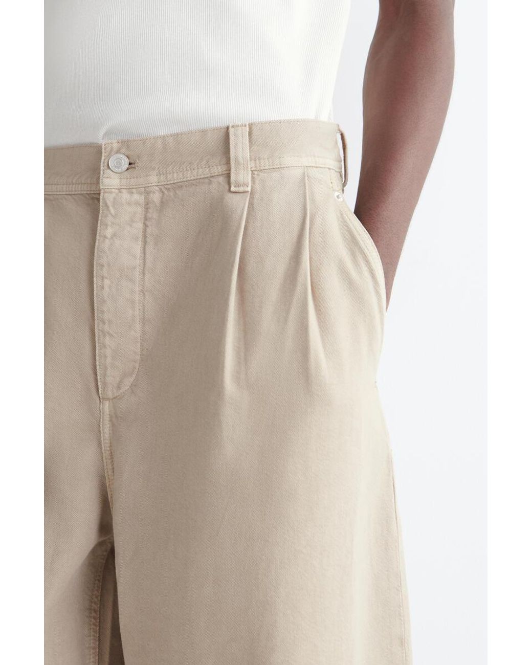 COS Natural Pleated Denim Relaxed-Fit Barrel-Leg Trousers for men
