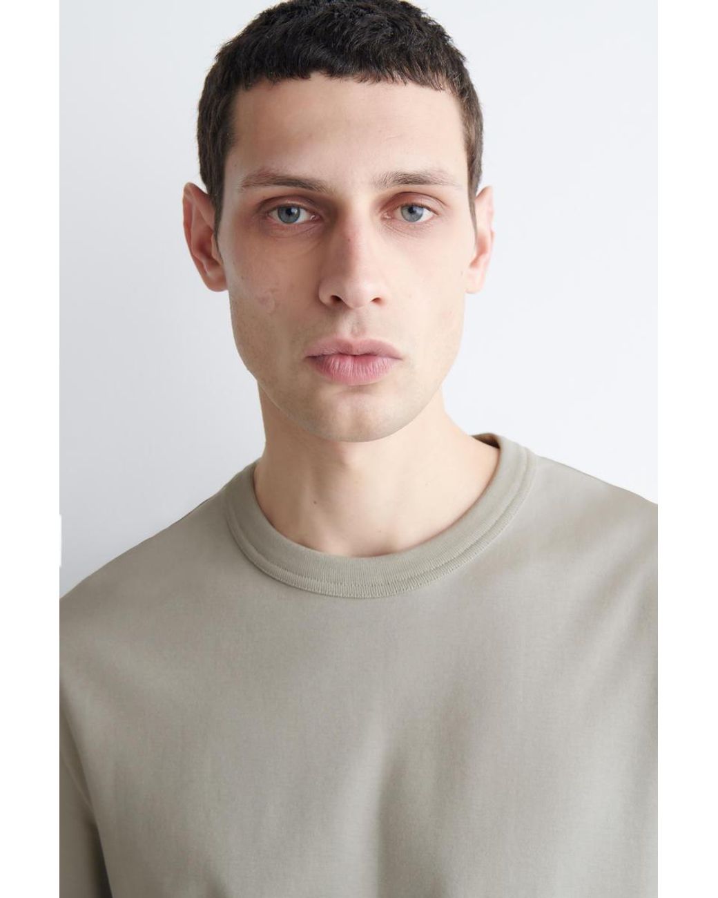 COS Gray Interlock Cotton Crew-Neck T-Shirt for men