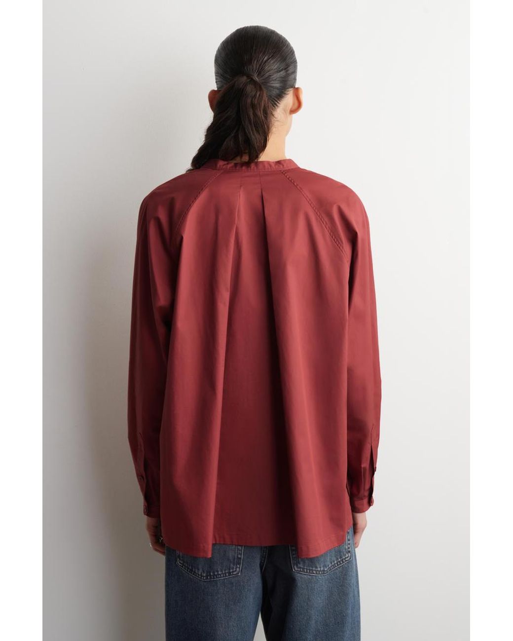 COS Red Grandad-Collar Cotton Shirt